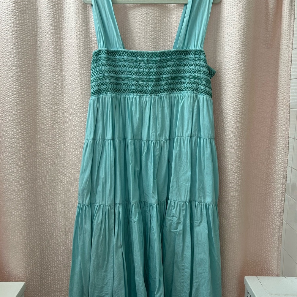 BY ANTHROPOLOGIE SQUARE-NECK SMOCKED TIERED MIDI DRESS